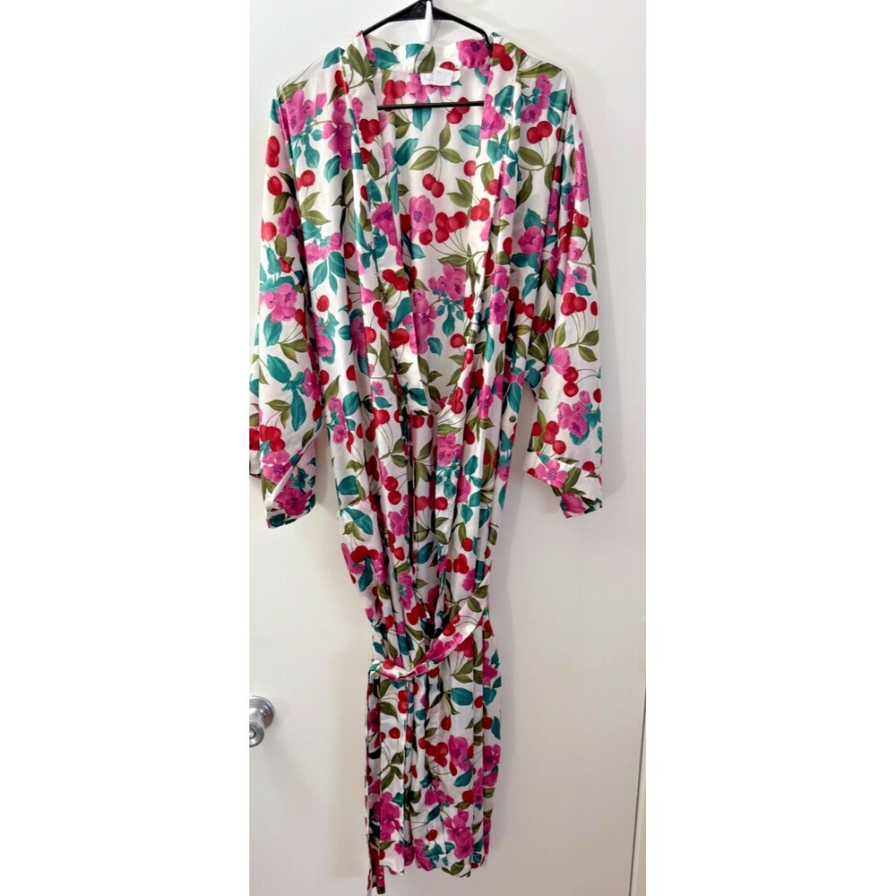 Fantasies Morgan Taylor Satin Floral Robe Vintage Women's Large Floral Dreamy